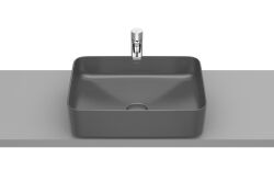 Roca Inspira umywalka nablatowa cienkościenna Square 50x37 cm FINECERAMIC czarna/onyx