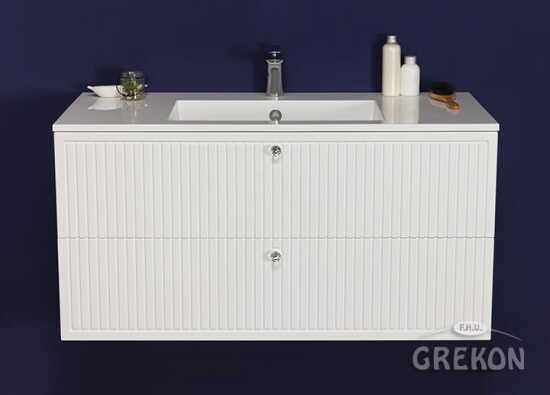 Grekon Argento szafka łazienkowa biała 101 cm  z umywalką ryflowana