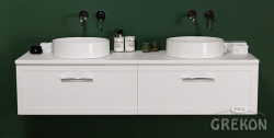Grekon szafka z dwiema umywalkami Monat Petto Bianco 160x48 uchwyt chrom PET-B-U160/46/2 + 2x MONAT-400C