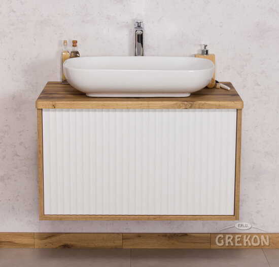 Grekon Venus szafka łazienkowa dąb naturalny 80 cm z blatem i umywalką ryflowana
