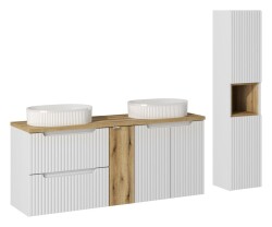 Comad Nowa White zestaw meblowy 140cm z umywalkami nablatowymi ryflowana i wysoką szafką