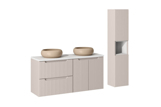 Comad Nova Cashmere zestaw meblowy 120cm z blatem, 2 umywalkami nablatowymi Wiki i szafką wysoką