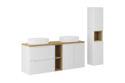 Comad Nowa White zestaw meblowy ryflowany 140cm z umywalkami nablatowymi i szafką wysoką