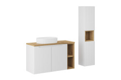 Comad Nowa White zestaw meblowy 100cm z blatem umywalką nablatową Beyond i szafką wysoką ryflowana