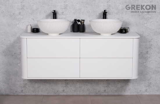 Grekon Lilia Smooth szafka łazienkowa biała 140 cm z dwiema umywalkami