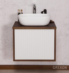 Grekon Venus szafka łazienkowa ryflowana WENGE 60 cm z blatem i umywalką