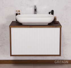 Grekon Venus szafka łazienkowa WENGE 80 cm z blatem i umywalką ryflowana