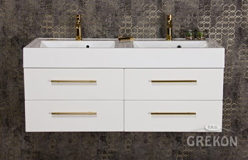 Grekon Belli Gold szafka łazienkowa biała 120 cm z umywalką podwójną