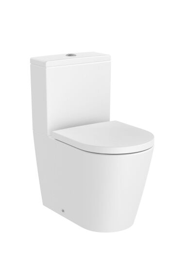 Roca Inspira miska WC ceramiczna przyścienna kompaktowa stojąca Rimless do kompaktu WC Round odpływ podwójny 37.5 x 60 x 40 cm perła