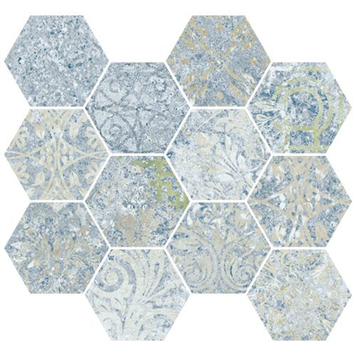Aparici gres Bohemian Blue Natural Hexagonal Mosaico 28x30