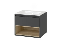 Excellent szafka z umywalką AS Tuto 60x45,7 Szary / Dąb MLEX.0101.600.GRBL + CEEX.3617.600.WH