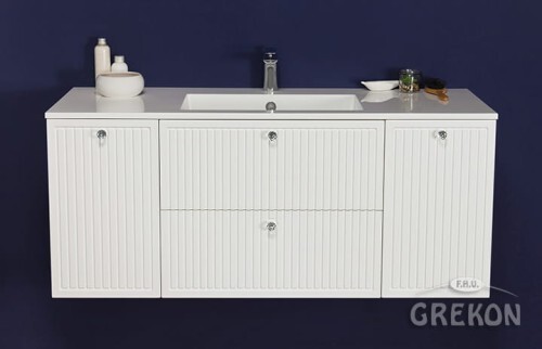 Grekon Argento szafka łazienkowa biała 121 cm  z umywalką ryflowana