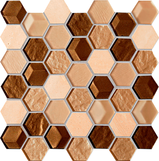 Tubądzin płytka ścienna Elements Drops stone brown hex 30x29,8 mozaika mat+połysk
