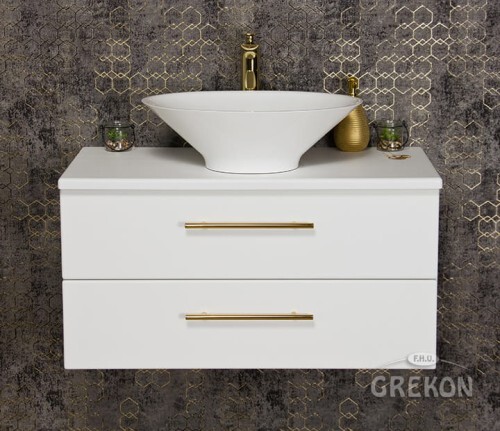 Grekon Belli Gold szafka łazienkowa biała 80 cm z blatem i umywalką 