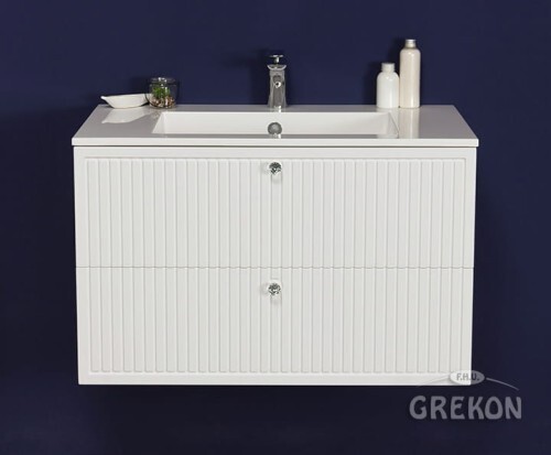 Grekon Argento szafka łazienkowa biała 81 cm  z umywalką ryflowana