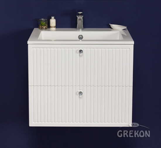 Grekon Argento szafka łazienkowa biała 61 cm  z umywalką ryflowana