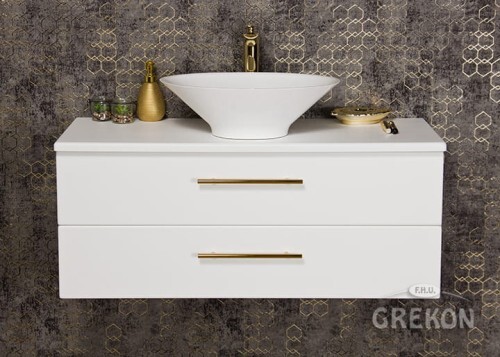 Grekon Belli Gold szafka łazienkowa biała 100 cm z blatem i umywalką 