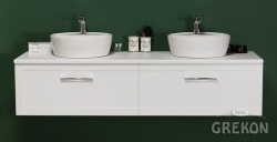 Grekon szafka z dwiema umywalkami Areda Petto Bianco 160x48 uchwyt chrom PET-B-U160/46/2 + 2xAREDA-42
