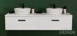 Grekon szafka z dwiema umywalkami Areda Petto Bianco 160x48 uchwyt czarny PET-B-U160/46/2 + 2xAREDA-42