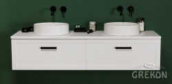 Grekon szafka z dwiema umywalkami Monat Petto Bianco 160x48 uchwyt czarny PET-B-U160/46/2 + 2x MONAT-400C