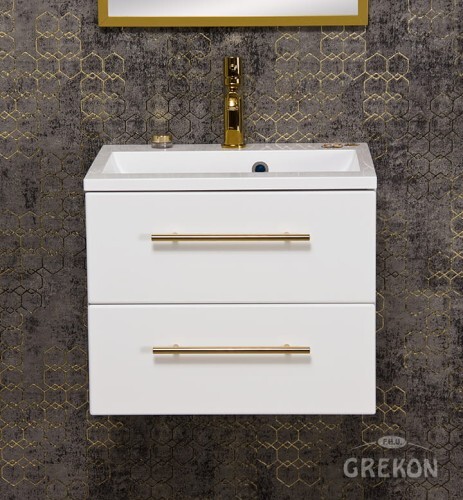 Grekon Belli Gold szafka łazienkowa biała 50 cm z blatem i umywalką 
