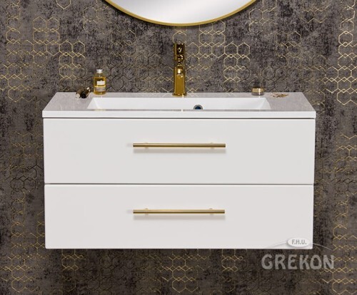 Grekon Belli Gold szafka łazienkowa biała 80 cm z umywalką 