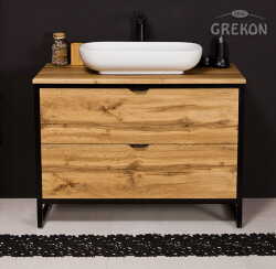 Grekon szafka New York z białą umywalką 100x52 dąb naturalny NY-NE-U100/50/2 + PREMIUM 60