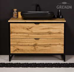 Grekon szafka New York z czarną umywalką 100x52 dąb naturalny NY-NE-U100/50/2 + PREMIUM 60