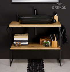 Grekon szafka New York z czarną umywalką 101x49 dąb naturalny NY-NE-U100-ST + PREMIUM 60