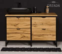 Grekon szafka New York z czarną umywalką 120x52 dąb naturalny NY-NE-U120/50/4 + PREMIUM 60