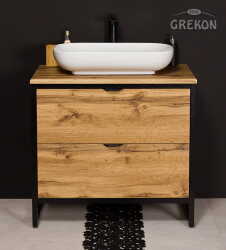 Grekon szafka New York z białą umywalką 80x52 dąb naturalny NY-NE-U80/50/2 + PREMIUM 60