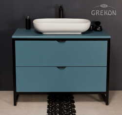 Grekon szafka New York z białą umywalką 100x52 niebieska NY-N-U100/50/2 + PREMIUM 60