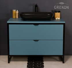 Grekon szafka New York z czarną umywalką 100x52 niebieska NY-N-U100/50/2 + PREMIUM 60