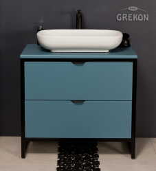 Grekon szafka New York z białą umywalką 80x52 niebieska NY-N-U80/50/2 + PREMIUM 60