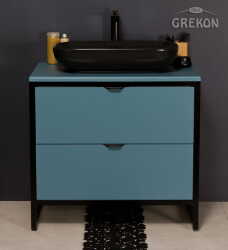 Grekon szafka New York z czarną umywalką 80x52 niebieska NY-N-U80/50/2 + PREMIUM 60