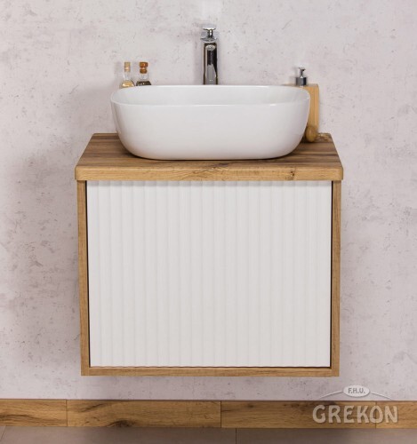 Grekon Venus szafka łazienkowa dąb naturalny 60 cm z blatem i umywalką ryflowana