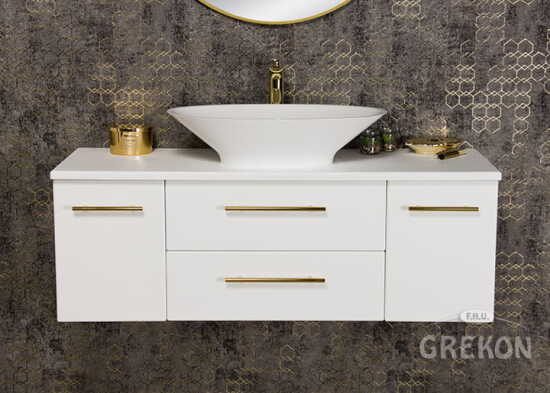 Grekon Belli Gold szafka łazienkowa biała 120 cm z blatem i umywalką 