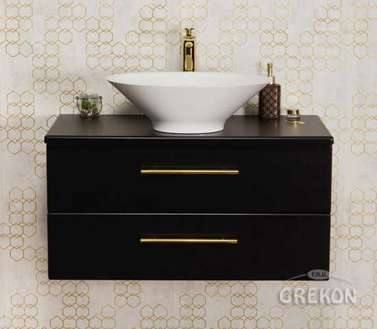 Grekon Belli Gold szafka łazienkowa czarna 80 cm z blatem i umywalką 