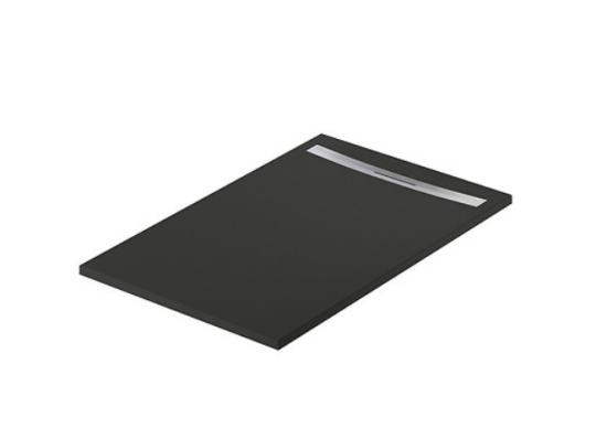 Meissen Keramik brodzik prostokątny KONTRA 140x90 cm czarny maskownica odpływu stal szczotkowana